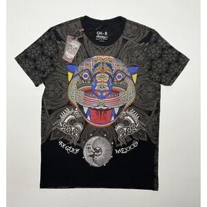 !AY GUEY! Mexico Men's Size Small Black Short Sleeve T-Shirt Colorful Jaguar Tee